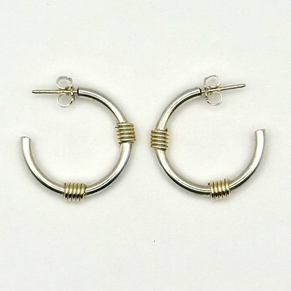 Tiffany & Co Vintage Tiffany & Co Silver & Yellow Gold Coil Hoop Earrings - Picture 1 of 6